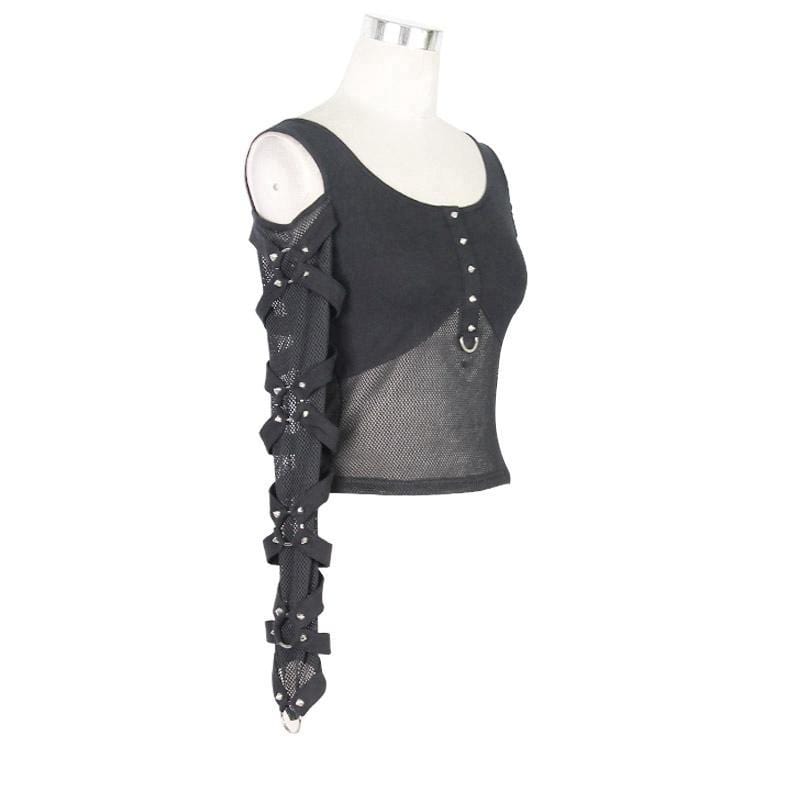 Women's Cold-Shoulder Strappy Steampunk Mesh Top - Image 5