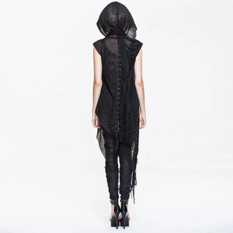 Women's Distressed Cowl With Lacing - Image 3