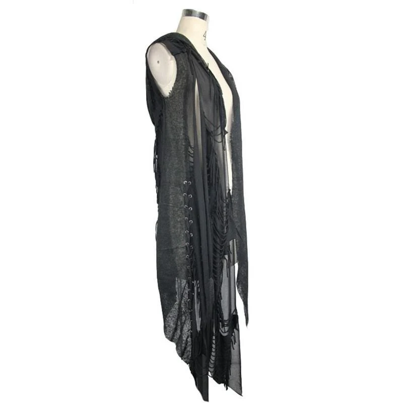 Women's Distressed Cowl With Lacing - Image 5