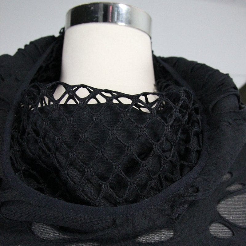 Men's Distressed Ripped Hooded Punk-Shirt With Mesh Underlayer - Image 7