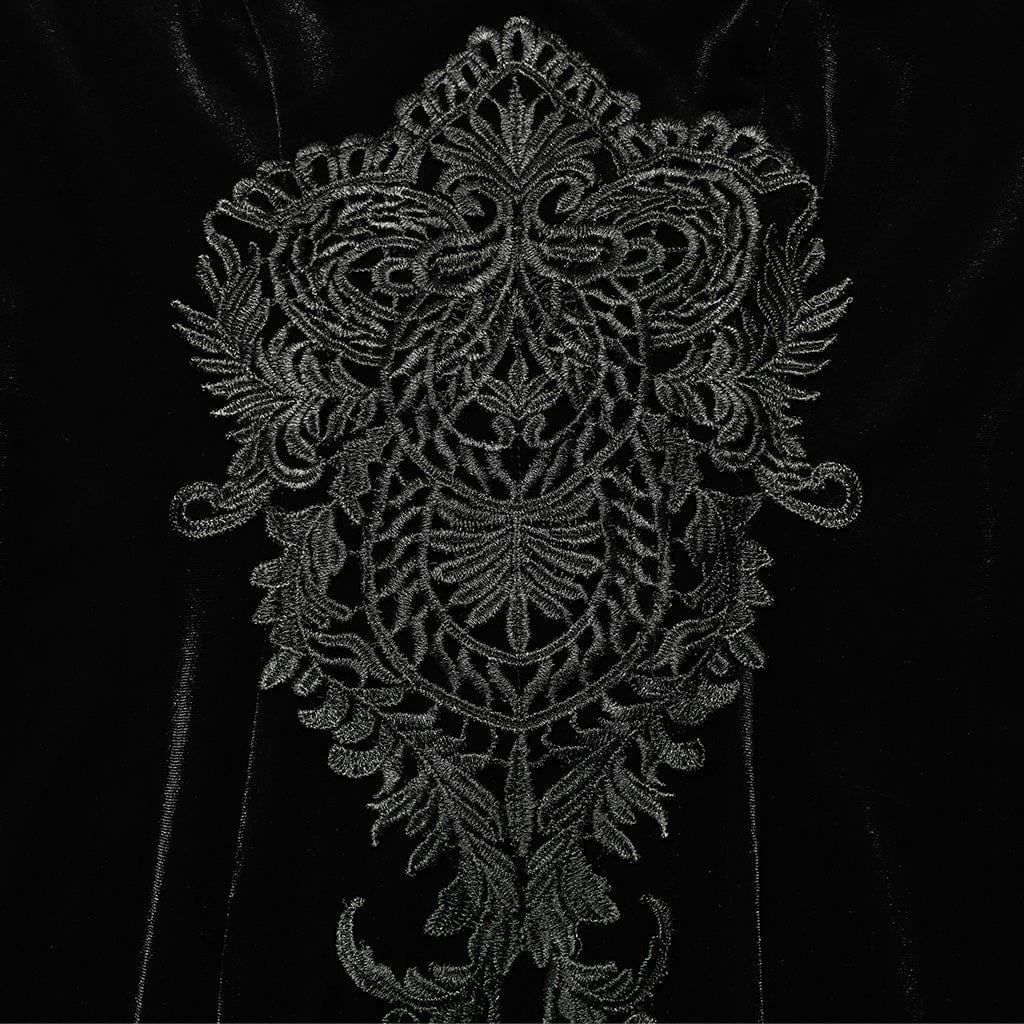 Women's Gothic Floral Embroidered Lace Splice Velvet Wedding Dress - Image 15