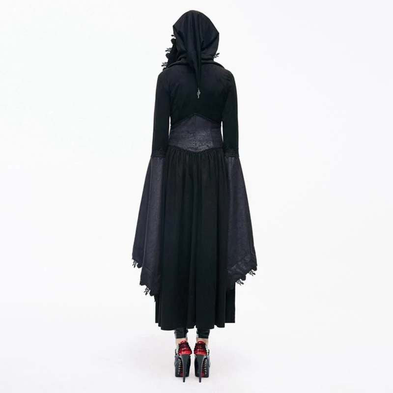 Women's Goth Ankle Dress With Hood and Angel Sleeves - Image 2