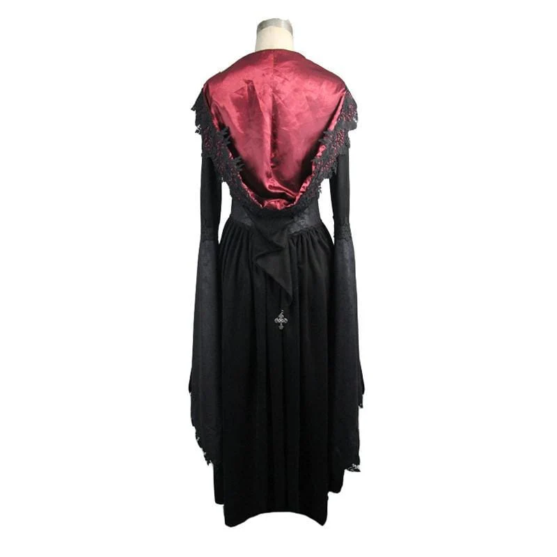 Women's Goth Ankle Dress With Hood and Angel Sleeves - Image 4