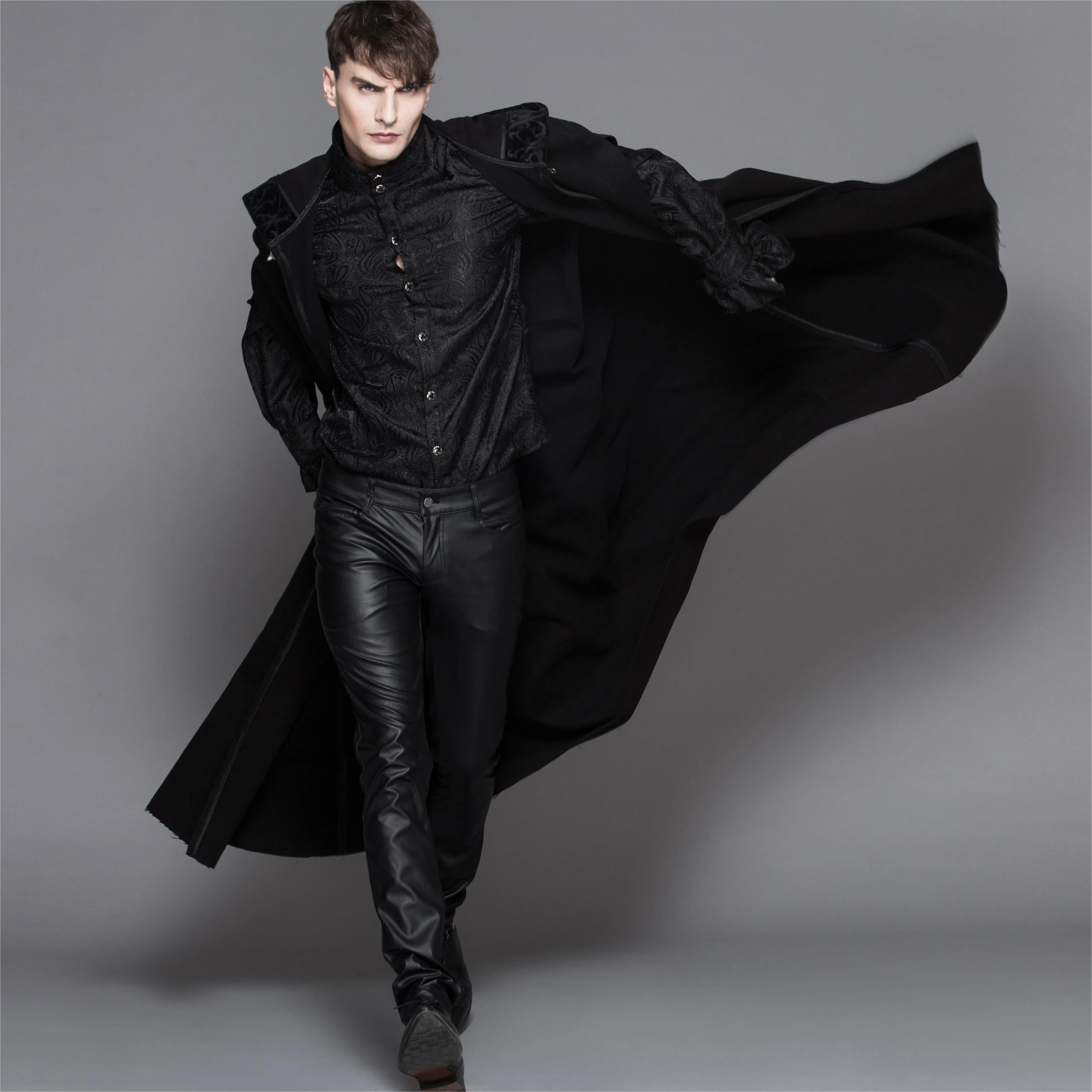 Men's/Women's Goth Hooded Long Cloak With Feathered Collar - Image 4
