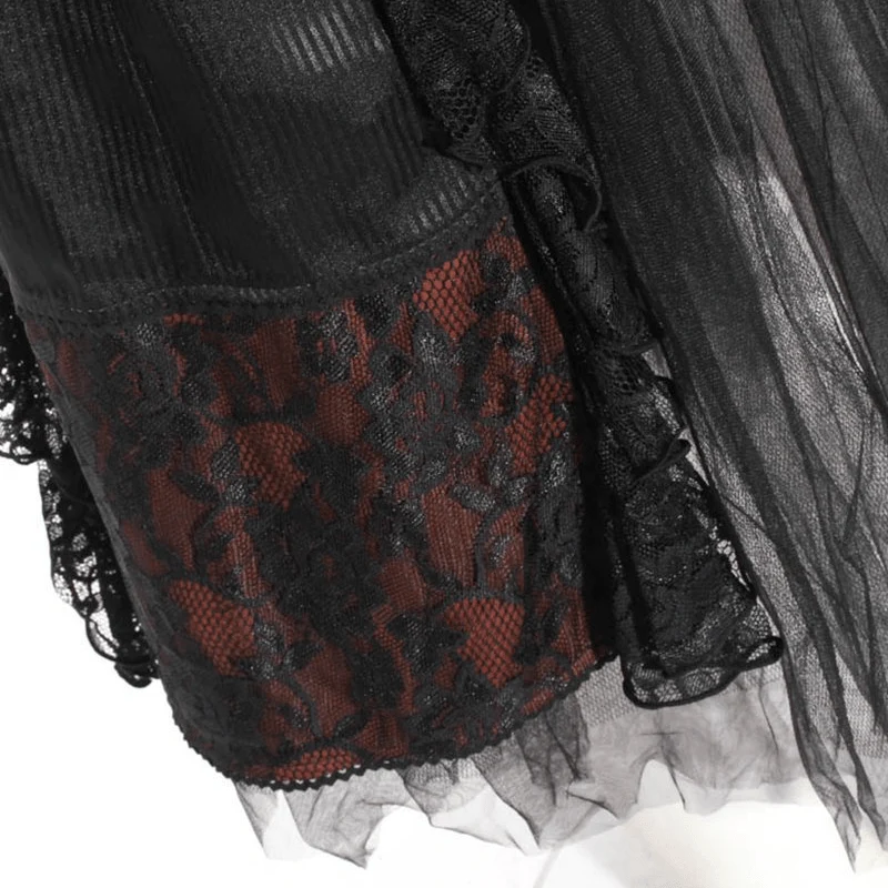 Women's Goth Multilayered Net Front Skirt - Image 6