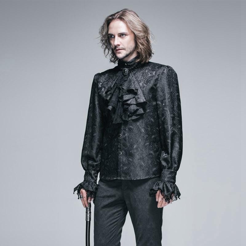 Men's Goth Style Self Design Shirt with Jabot - Image 3
