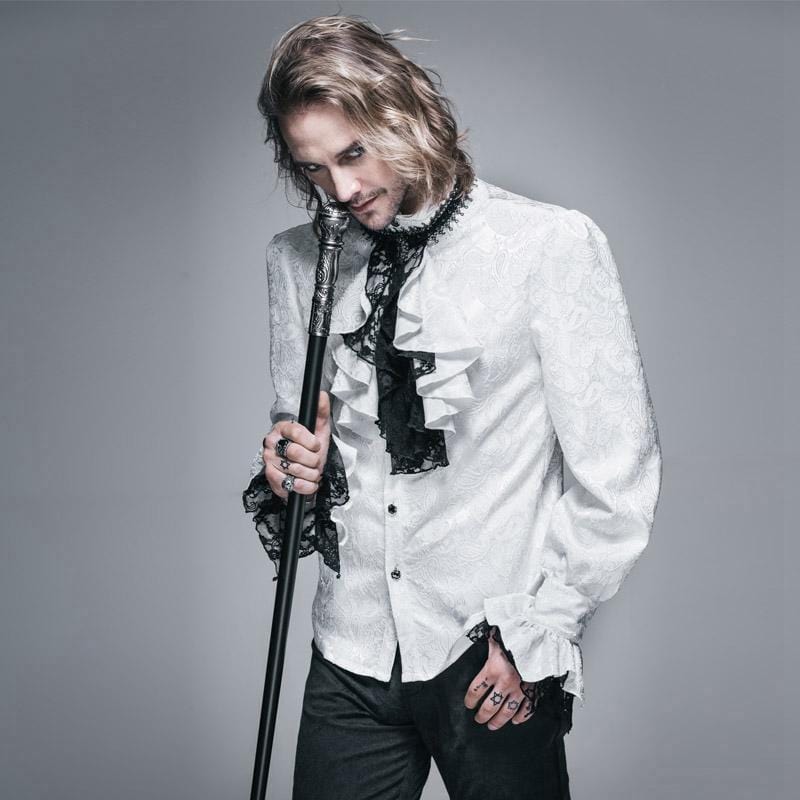 Men's Goth Style Self Design Shirt with Jabot - Image 4