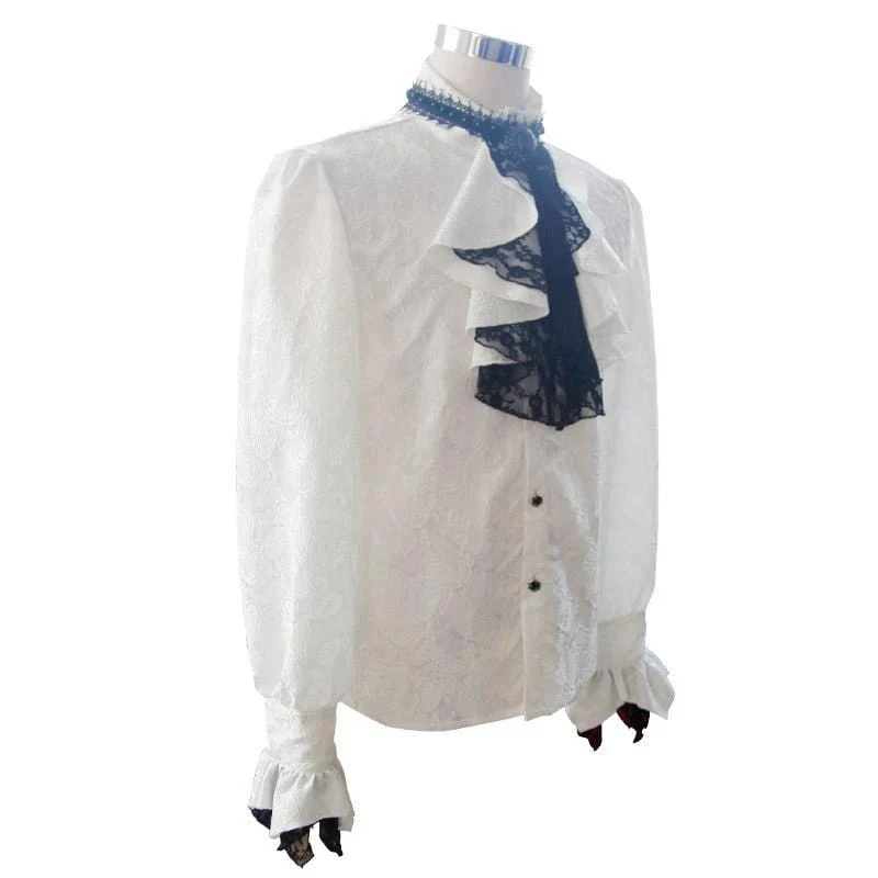 Men's Goth Style Self Design Shirt with Jabot - Image 9