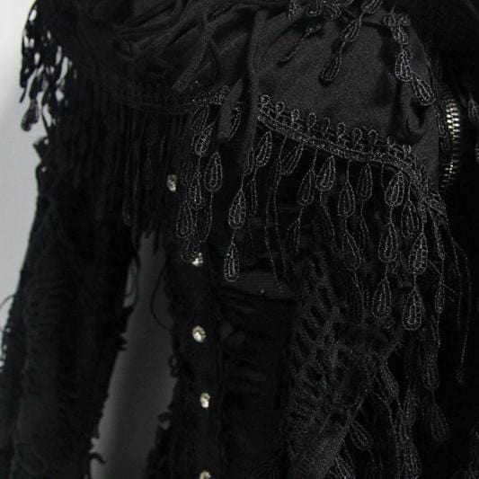 Women's Lace and Trimming Goth Style Mid Length Hooded Dress - Image 7