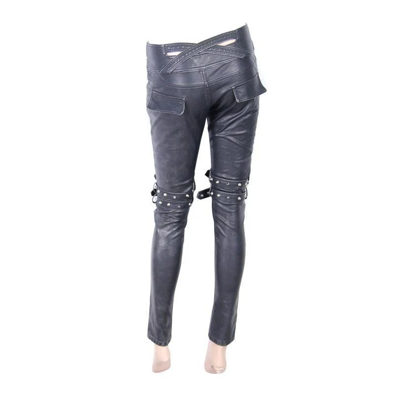 Women's Faux Leather Goth Skinny Pants With Three Zippered Pockets - Image 6