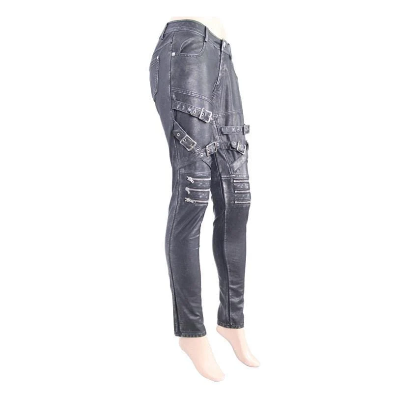 Women's Low Rise Skinny Leather Punk Trousers - Image 10
