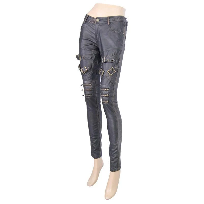 Women's Low Rise Skinny Leather Punk Trousers - Image 11