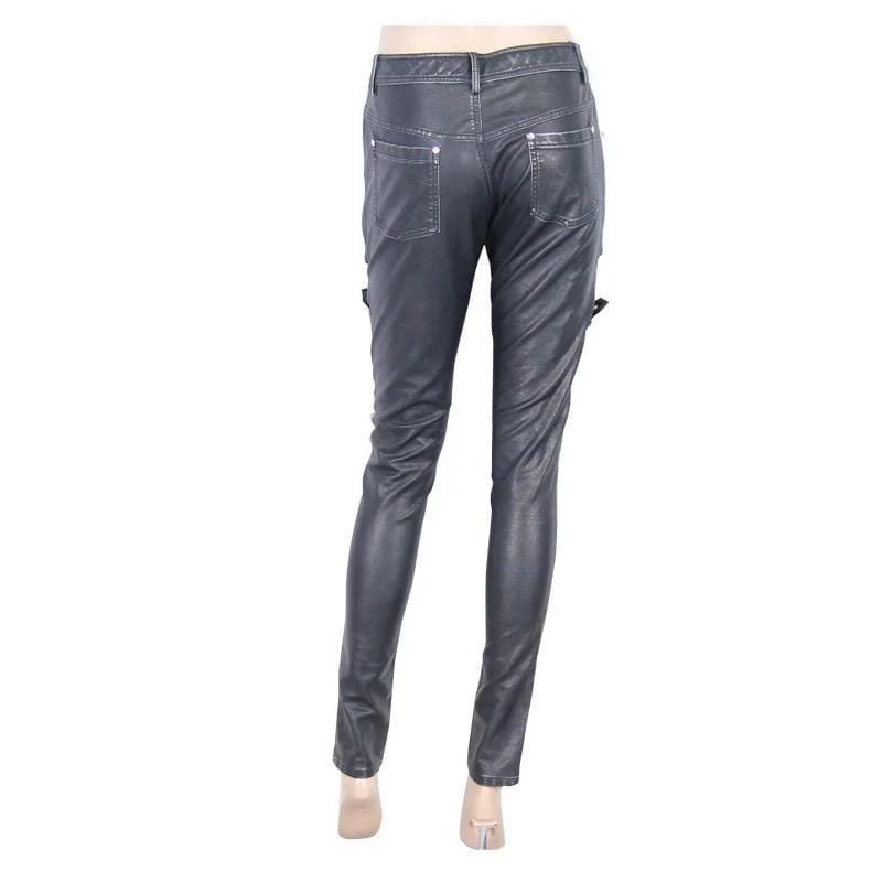Women's Low Rise Skinny Leather Punk Trousers - Image 12