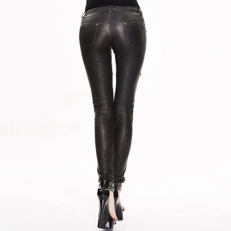 Women's Low Rise Skinny Leather Punk Trousers - Image 3