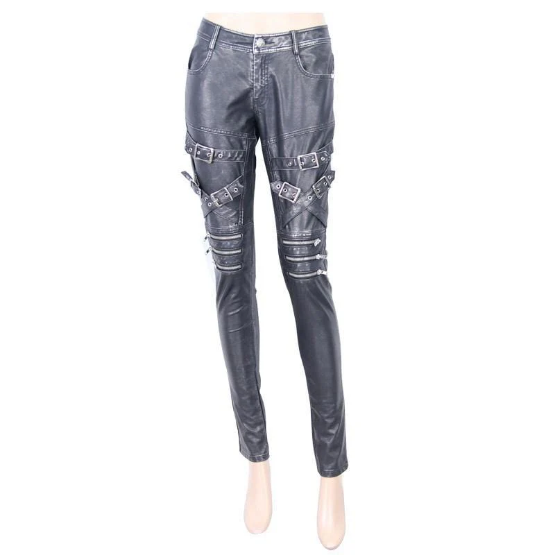 Women's Low Rise Skinny Leather Punk Trousers - Image 8