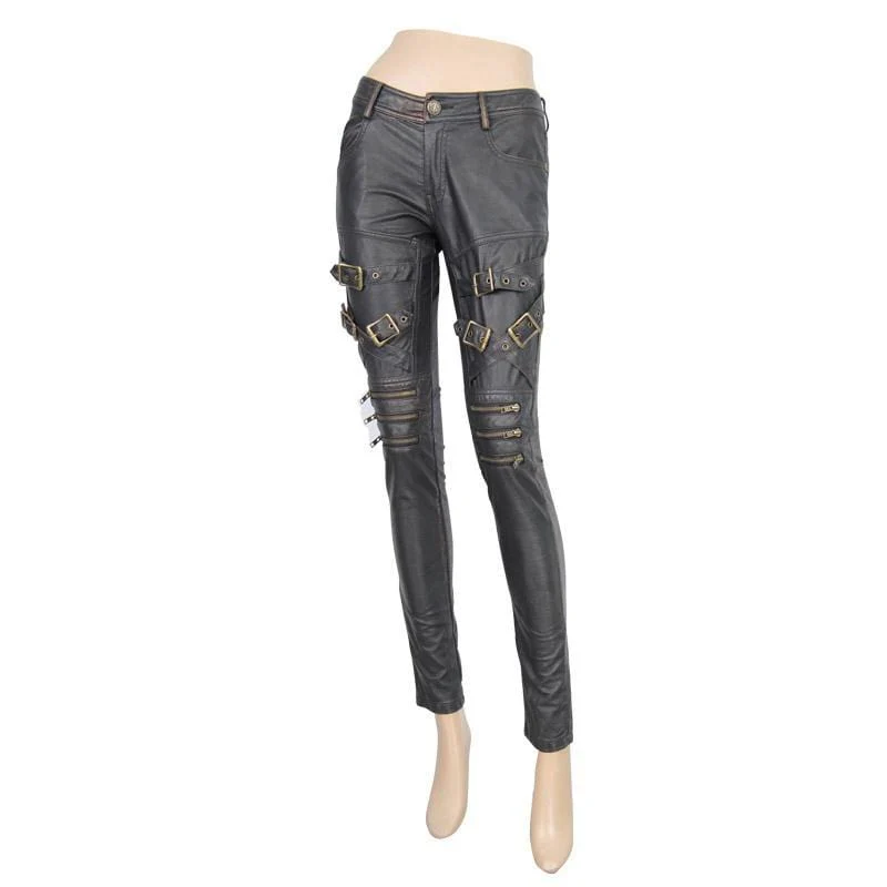 Women's Low Rise Skinny Leather Punk Trousers - Image 9