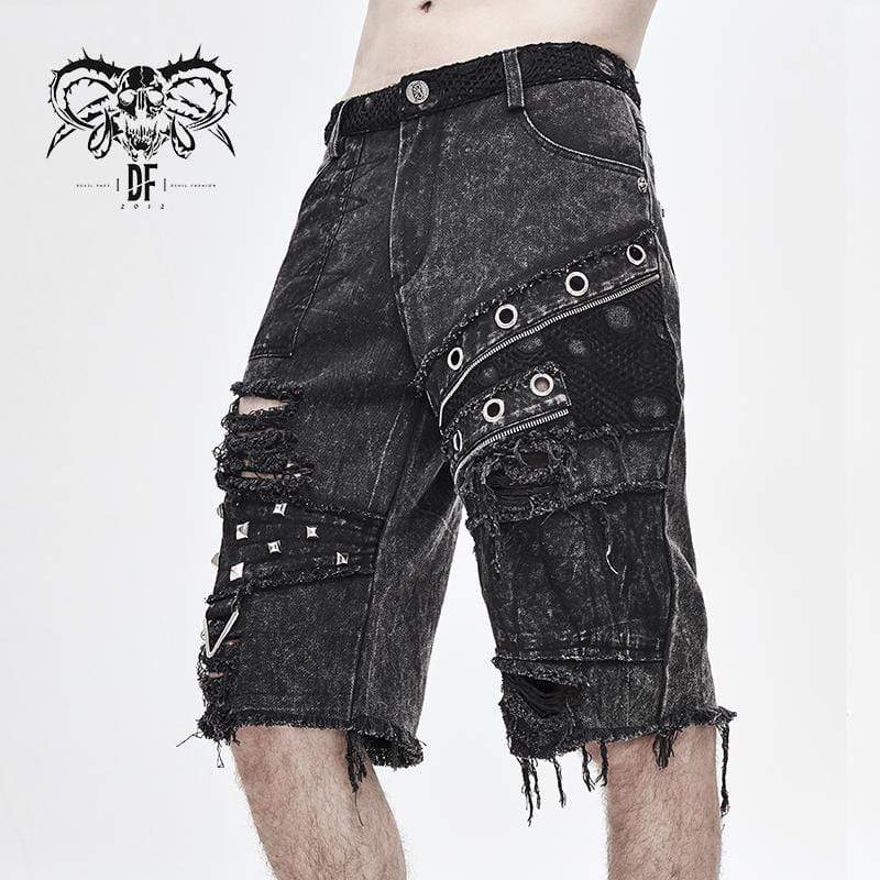 Men's Cut-out Ripped Rivets Holes Fifth Pants - Image 4