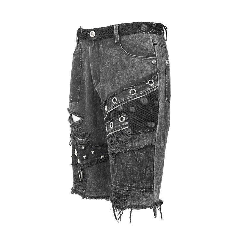 Men's Cut-out Ripped Rivets Holes Fifth Pants - Image 7
