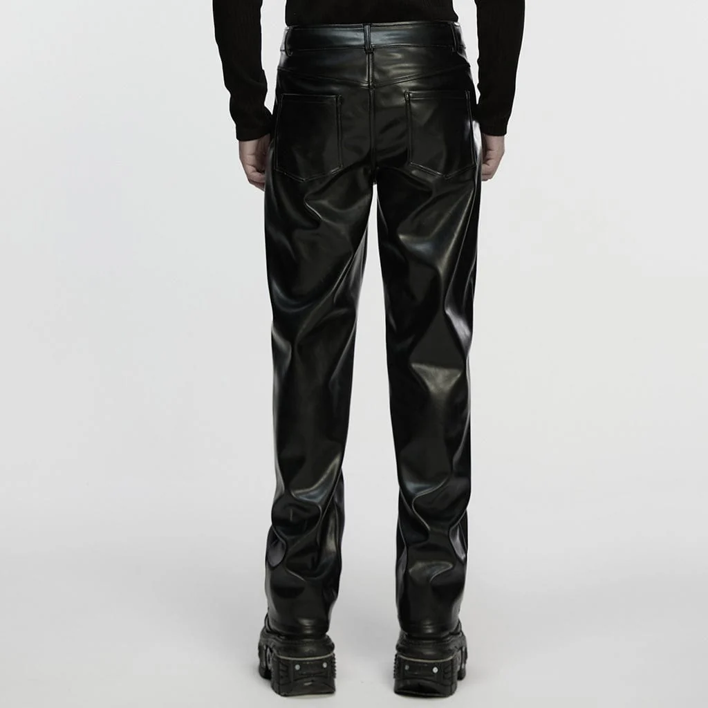 Men's Cyberpunk Eyelet Strap Zip Faux Leather Pants - Image 3