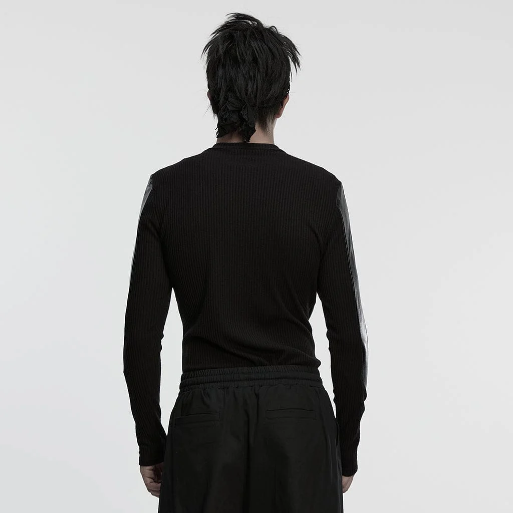 Men's Cyberpunk Eyelets Splice Long Sleeved T-shirt - Image 3