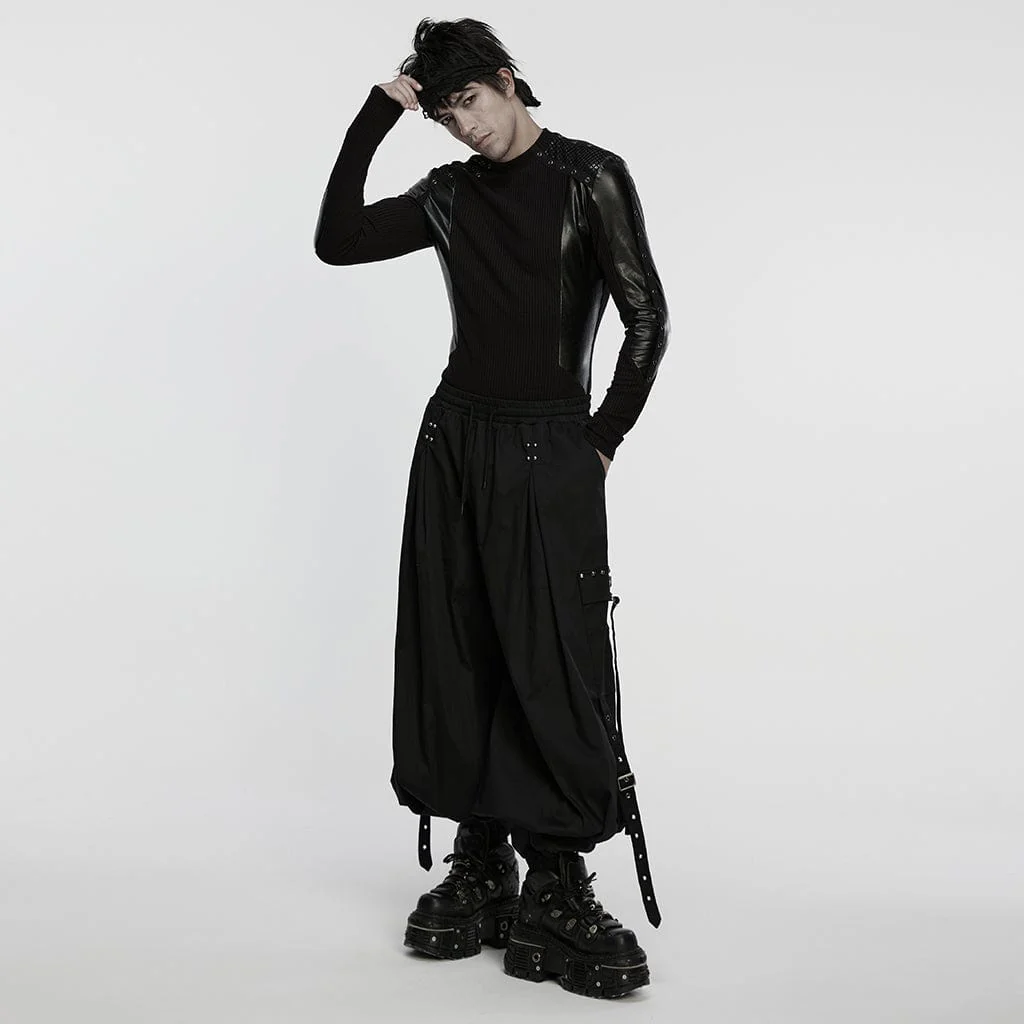 Men's Cyberpunk Eyelets Splice Long Sleeved T-shirt - Image 4