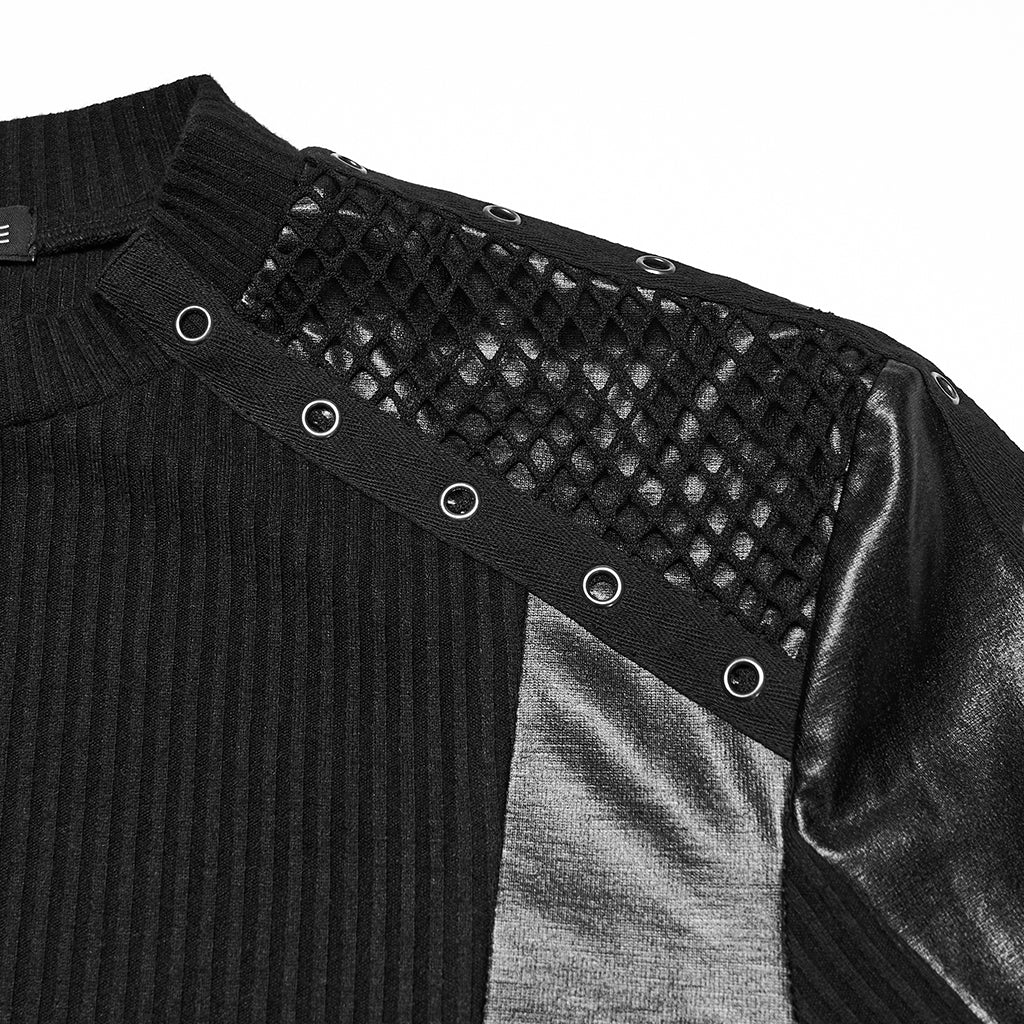 Men's Cyberpunk Eyelets Splice Long Sleeved T-shirt - Image 6