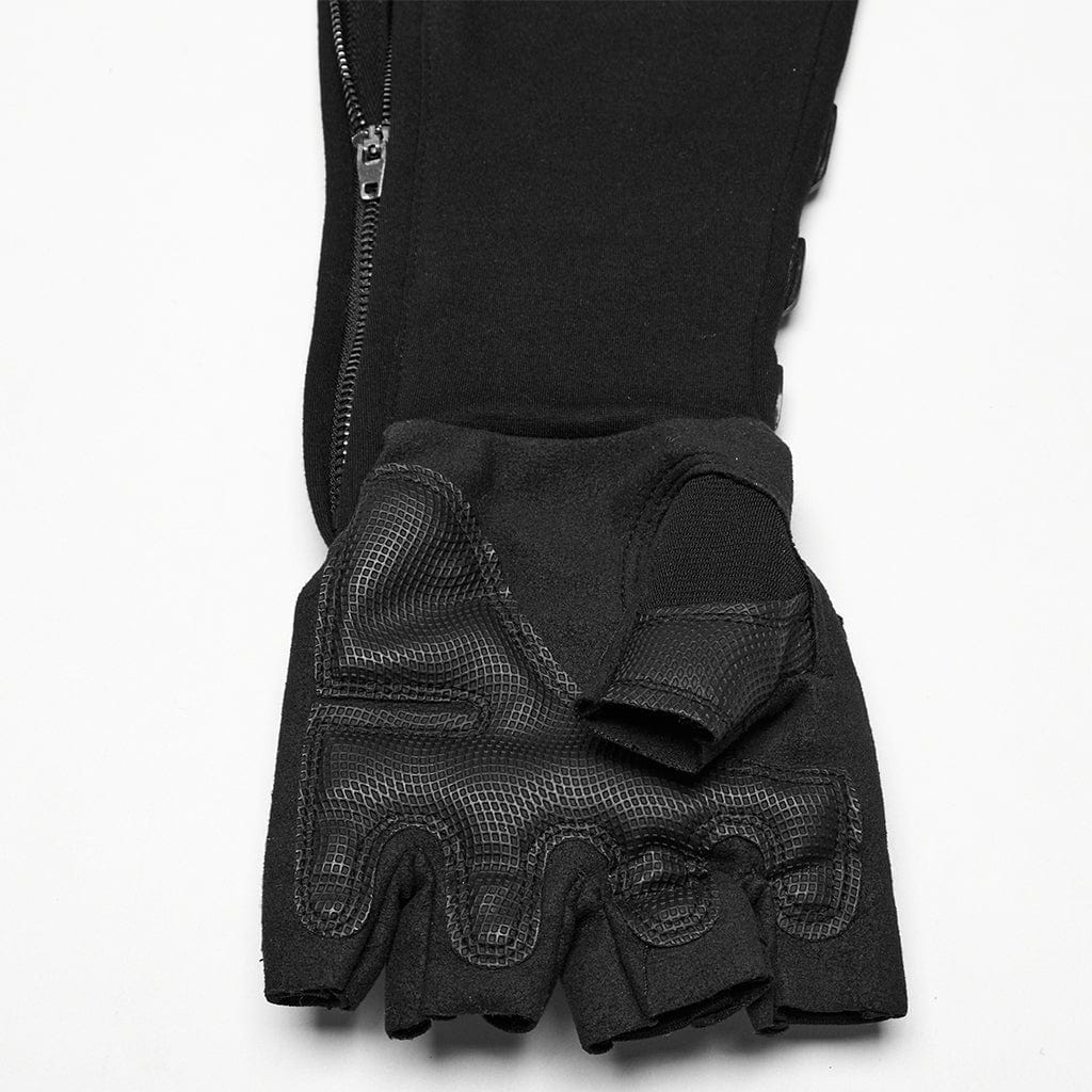 Men's Cyberpunk Rubber Patched Half-finger Gloves - Image 5