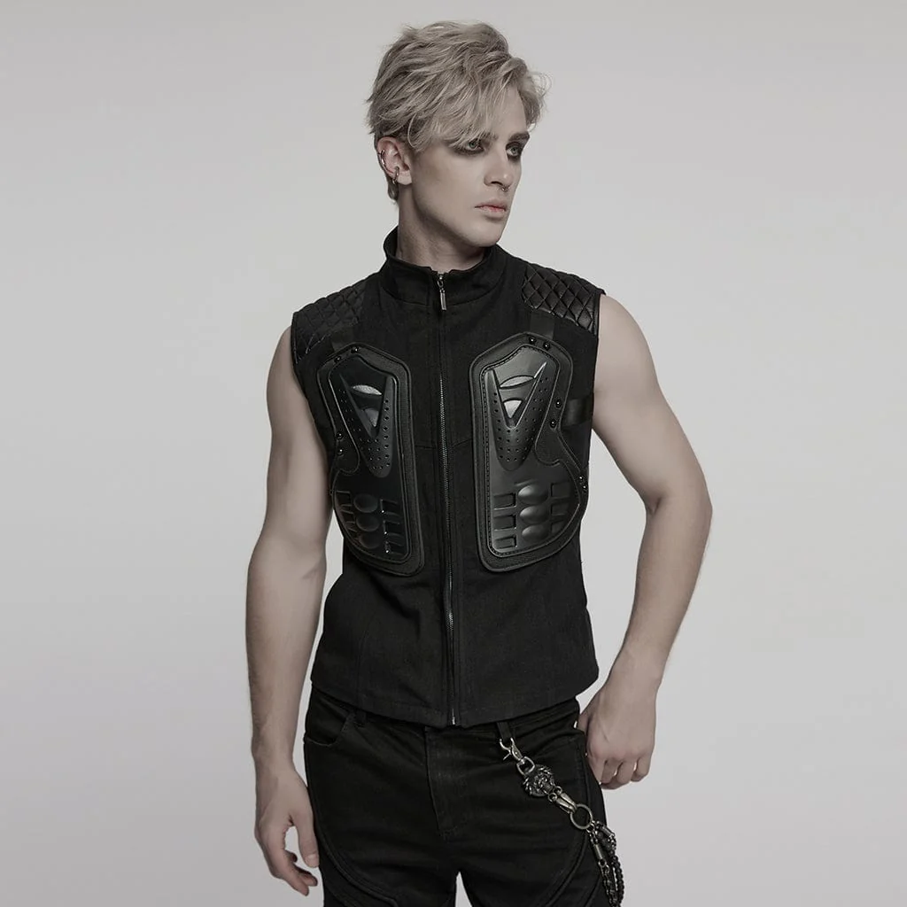 Men's Cyberpunk Stand Collar Armour Splice Vest