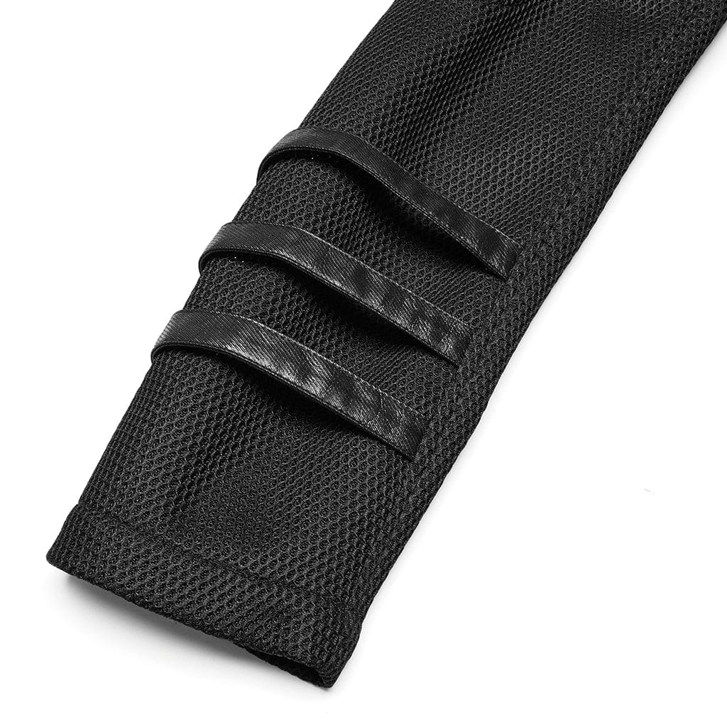 Men's Cyberpunk Stand Collar Mesh Splice Faux Leather Coat - Image 8
