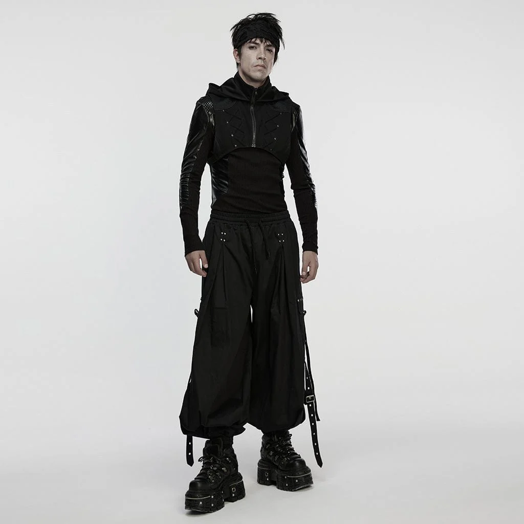 Men's Cyberpunk Stand Collar Zip Hooded Short Vest - Image 4