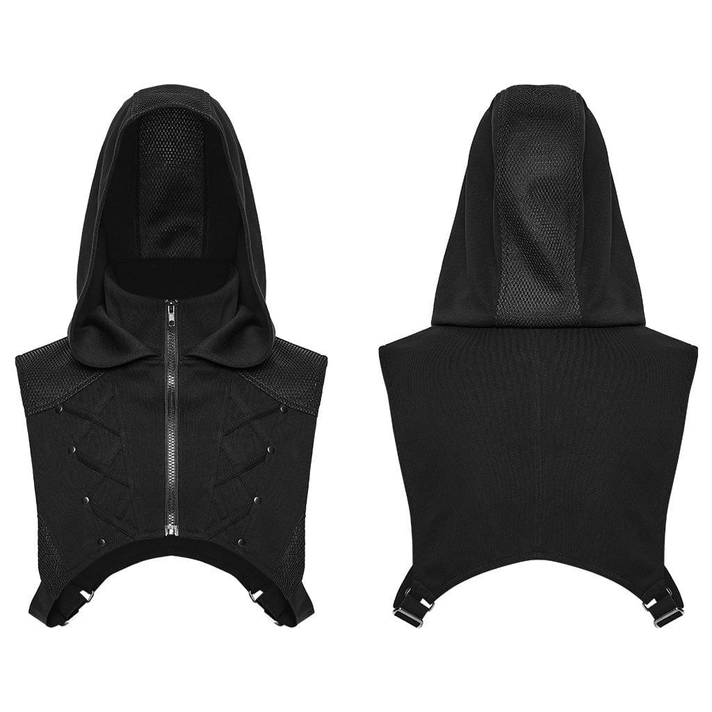 Men's Cyberpunk Stand Collar Zip Hooded Short Vest - Image 5