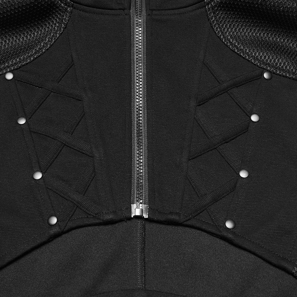 Men's Cyberpunk Stand Collar Zip Hooded Short Vest - Image 6