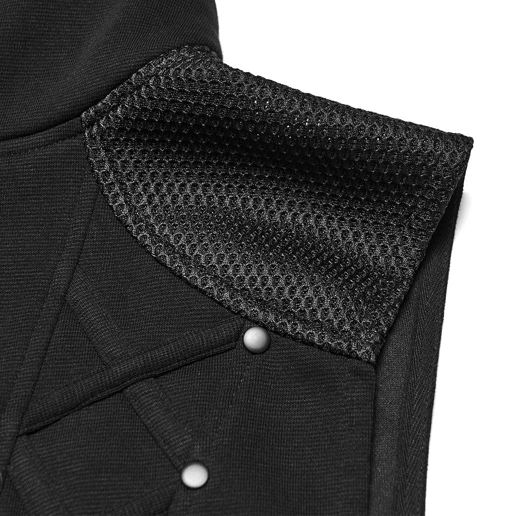 Men's Cyberpunk Stand Collar Zip Hooded Short Vest - Image 8