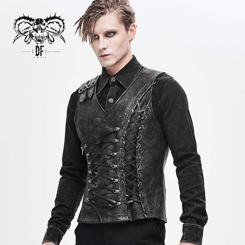 Men's Faux Leather Ropes Zipper Fly Waistcoats - Image 2
