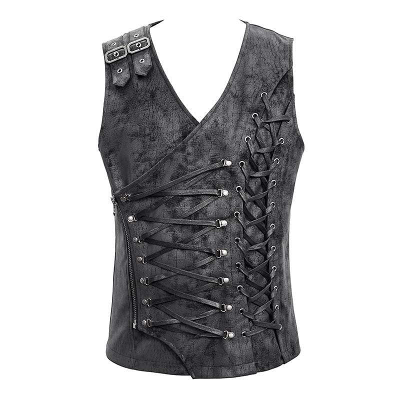 Men's Faux Leather Ropes Zipper Fly Waistcoats - Image 4
