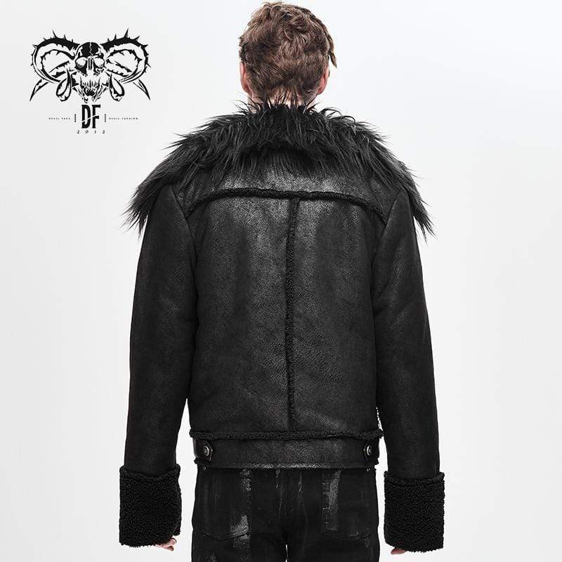 Men's Fur Turn-down Collar Belts Rivets Winter Jackets - Image 4