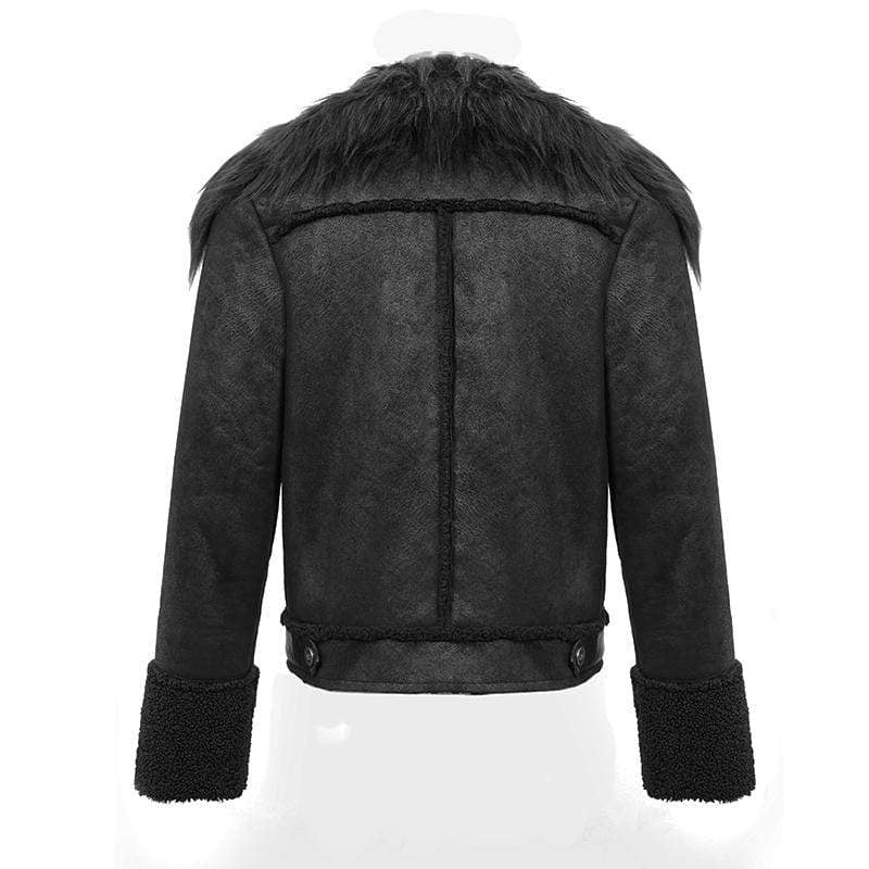Men's Fur Turn-down Collar Belts Rivets Winter Jackets - Image 8