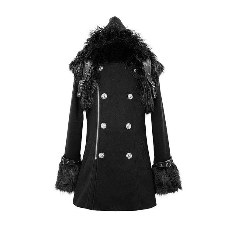 Men's Goth Double-breasted Faux Fur Hooded Coat - Image 5