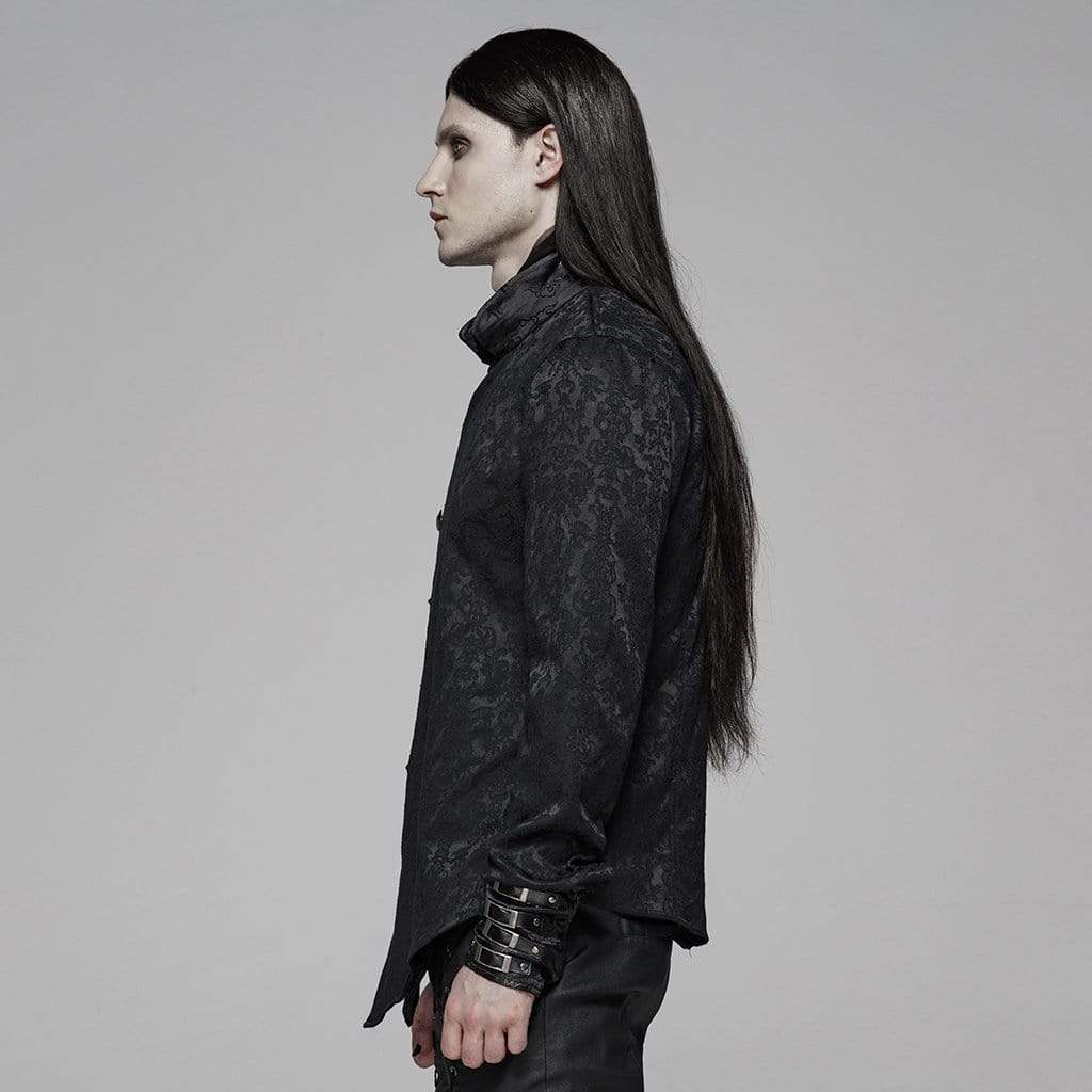 Men's Goth Floral Printed Stand Collar Shirt Black - Image 3