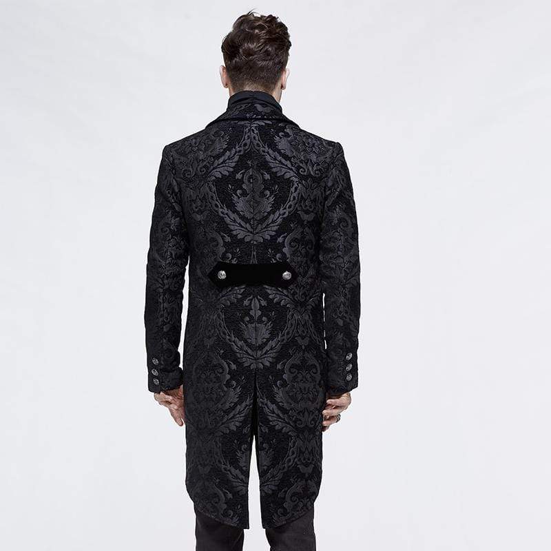 Men's Goth Jacquard Double-breasted Black Dovetail Overcoat - Image 2