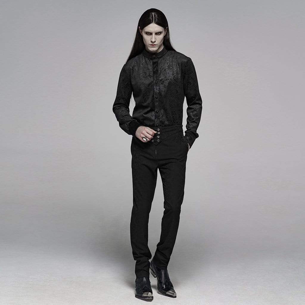Men's Goth Stand Collar Floral Shirt - Image 4