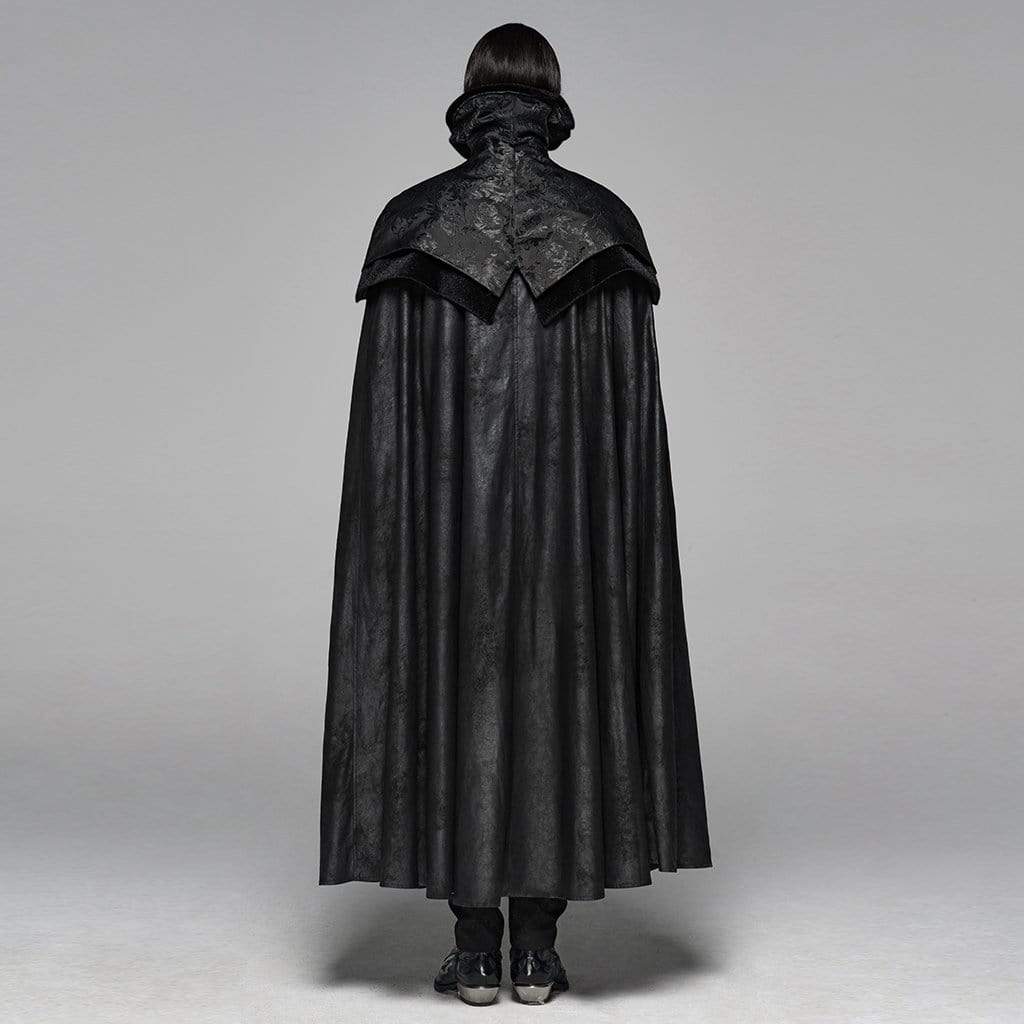 Men's Goth Stand Collar Jacquard Long cloak - Image 4