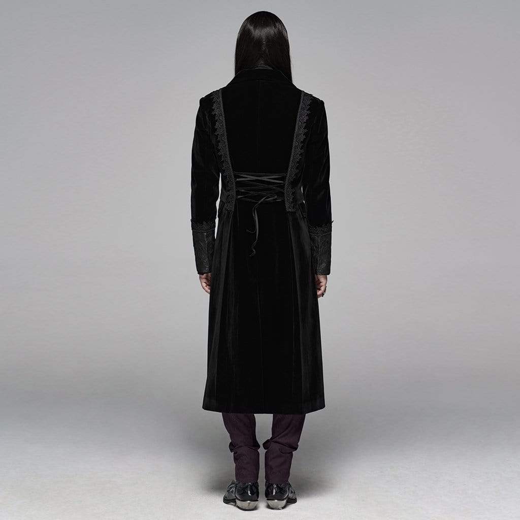 Men's Goth Victorian Front Zipper Floral Velvet Long Jacket - Image 4