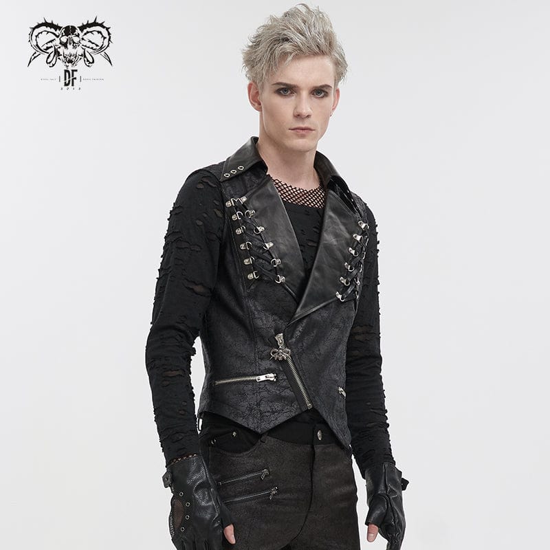Men's Gothic Asymmetric Zipper Lace-up Waistcoat - Image 3