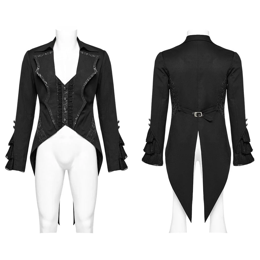 Men's Gothic Bat Collar Ruffled Swallow-tailed Coat - Image 5