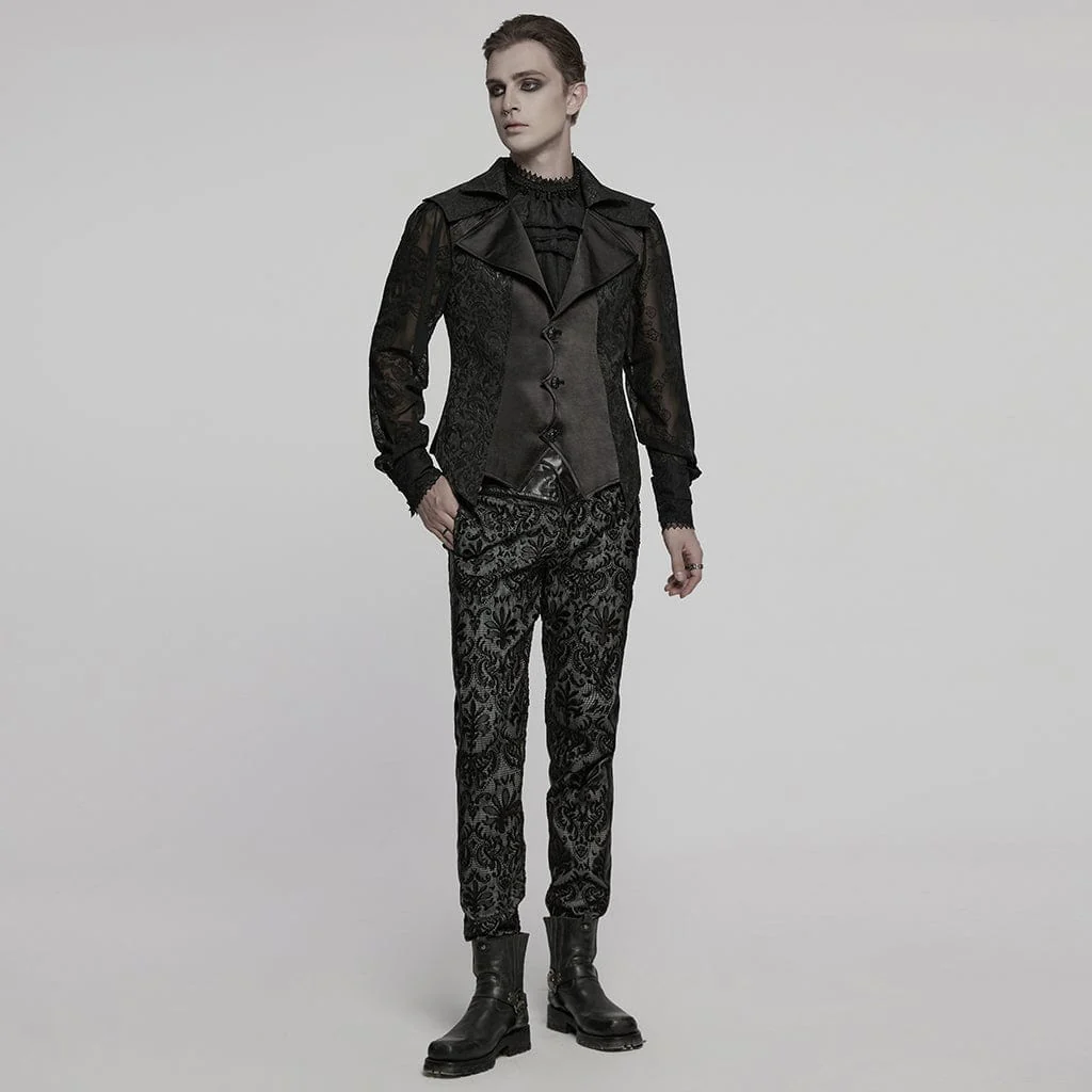 Men's Gothic Batlike Hem Jacquard Waistcoat - Image 4
