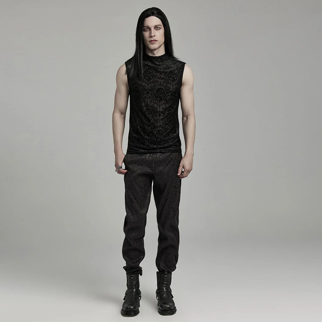 Men's Gothic Beaded Cross Flocking Tank Top - Image 4