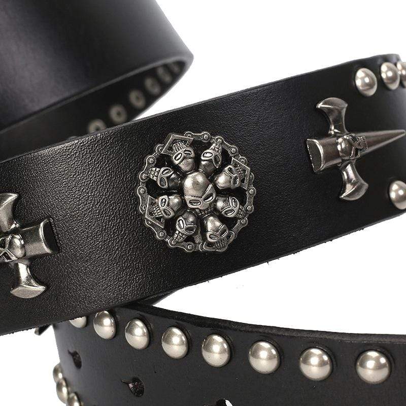 Men's Gothic Belts With Rivets Of Multi-skulls And Crosses - Image 4