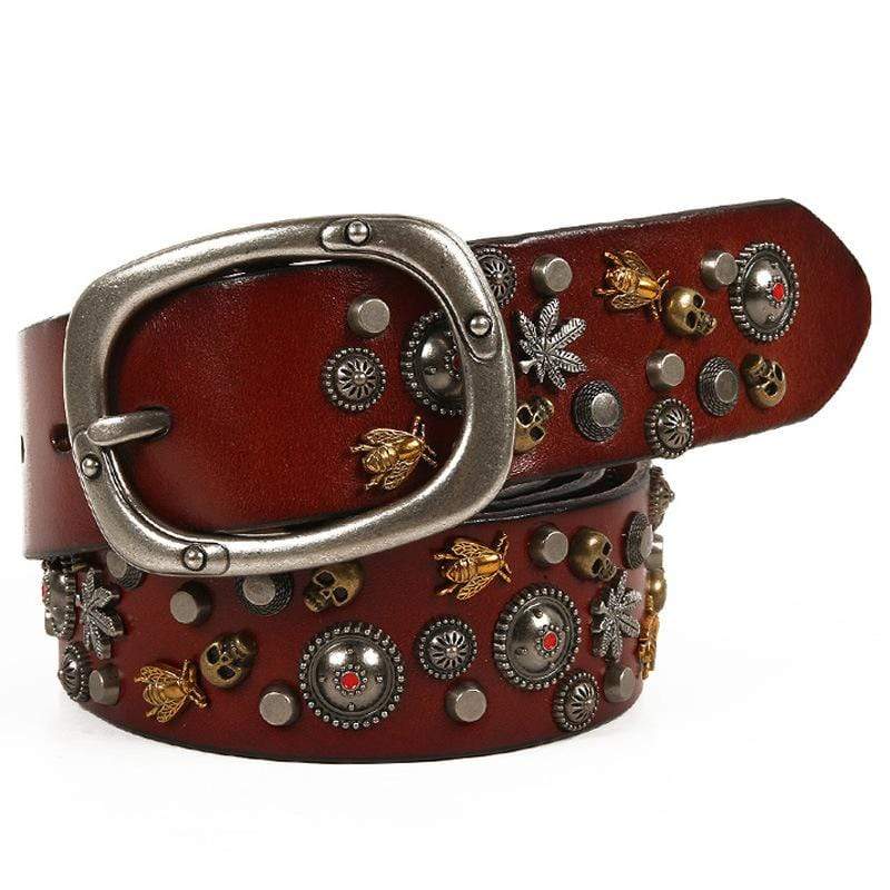 Men's Gothic Belts With  Rivets of Skulls And Bees - Image 3