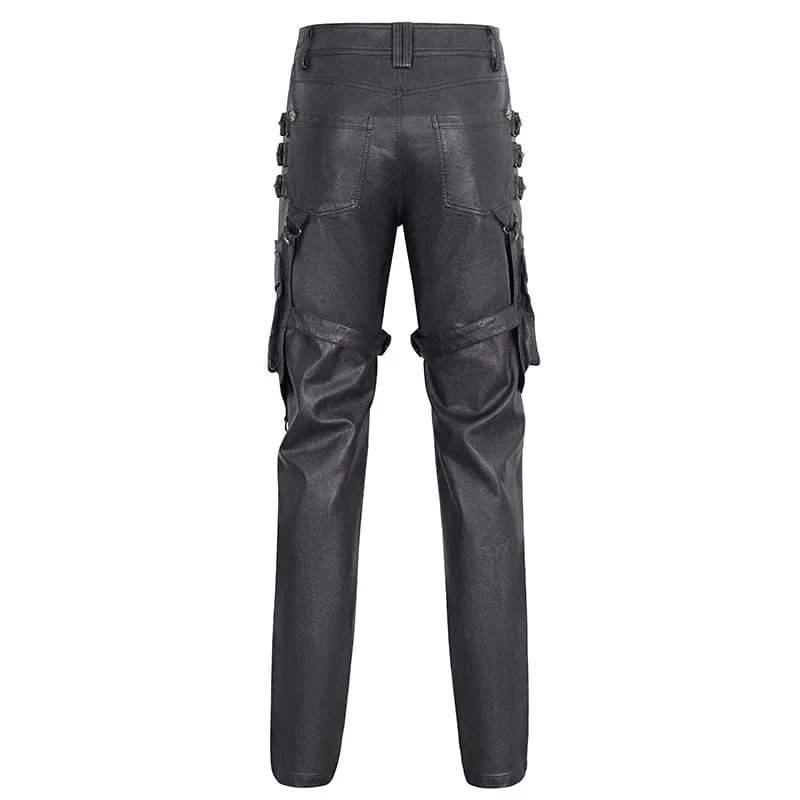 Men's Gothic Big-pocket Bronze Studded Faux Leather Pants - Image 9